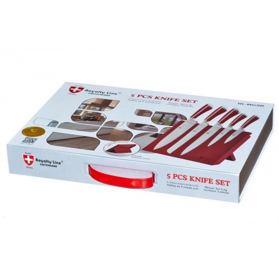 Set cutite din inox, suport magnetic, 6 piese, Royalty Line, rosu Set cutite din inox, suport magnetic, 6 piese, Royalty Line, rosu