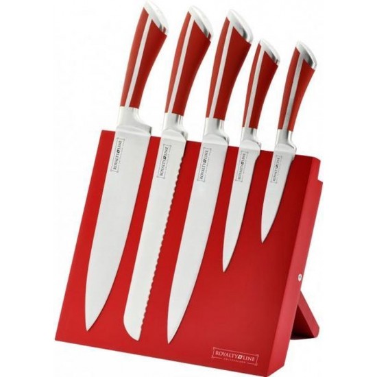 Set cutite din inox, suport magnetic, 6 piese, Royalty Line, rosu Set cutite din inox, suport magnetic, 6 piese, Royalty Line, rosu