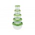 Set 5 caserole cu capac ERNESTO, 5 dimensiuni, depozitare si pastrare alimente, transparent, capac verde