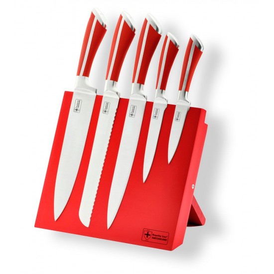 Set cutite din inox, suport magnetic, 6 piese, Royalty Line, rosu Set cutite din inox, suport magnetic, 6 piese, Royalty Line, rosu